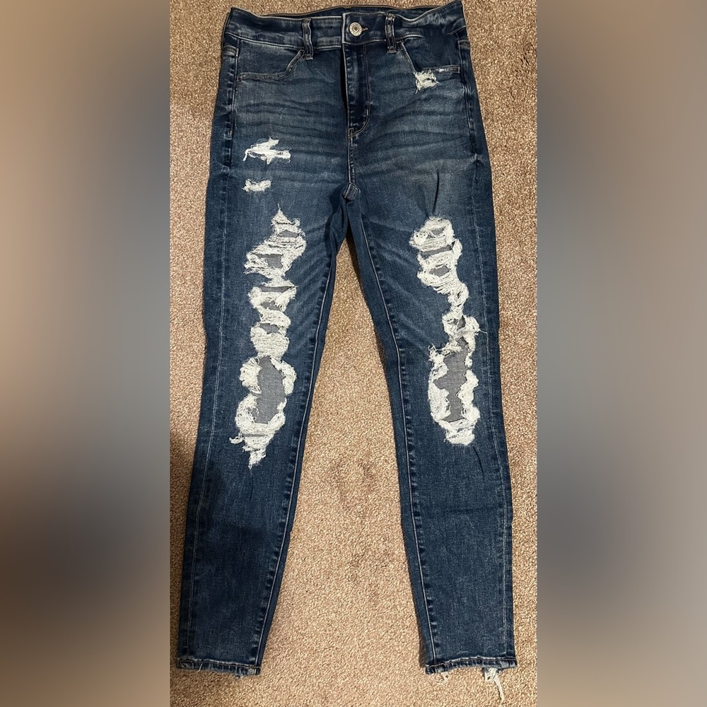 American Eagle Outfitters Dark Blue Distressed Skinny Jeans